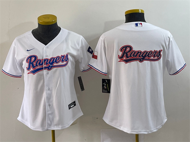 Women's Texas Rangers White Team Big Logo With Patch Stitched Baseball Jersey(Run Small)